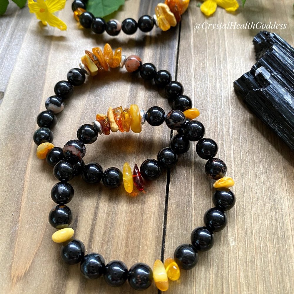 Baltic Amber Black Tourmaline Bracelet